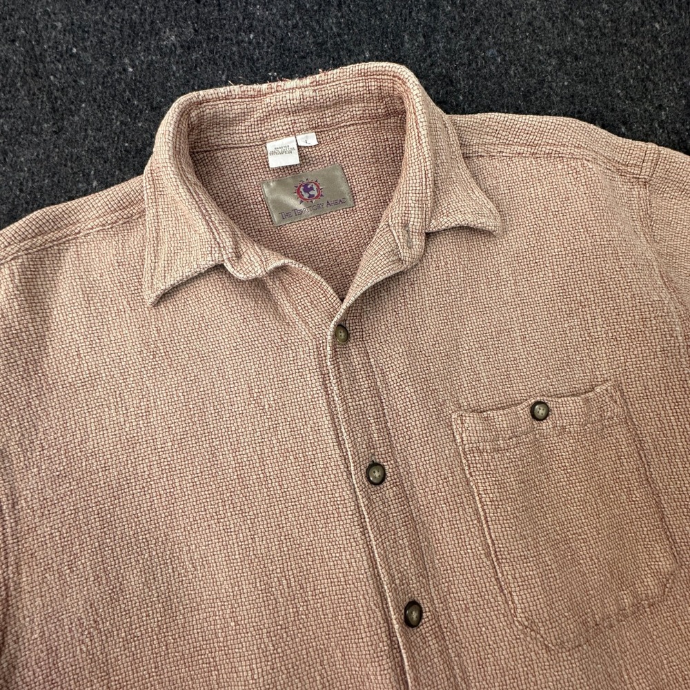Vtg 90s The Territory Ahead Basketweave Shirt Mens Large Terracotta Waffle Knit